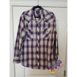 Roper Mens Purple Gray Adult Shirt Plaid Western Pearl Snap Long Sleeve Pocket L